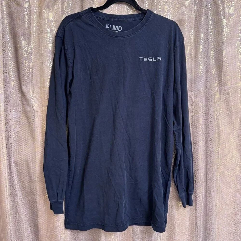 Tesla Men's Black Long Sleeve Cotton Crew Pullover T Shirt Medium